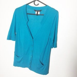 BCBGMAXAZRIA Teal Button Down Sweater Top C4